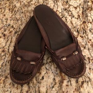 Talbots Brown Leather Slip-On Loafers with Fringe Detail - Size 6️⃣